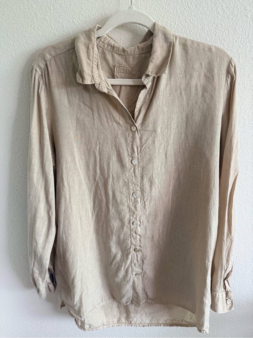 120% Lino Linen Button-Up Shirt - Tan - Size 42 (small)